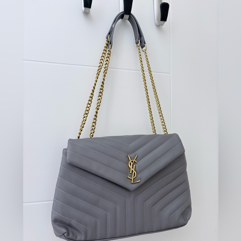 Grey Women's Bag with Gold Chain